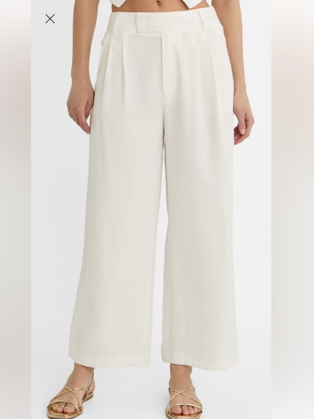 Stradivarius Wide-Leg Linen Blend Pants White